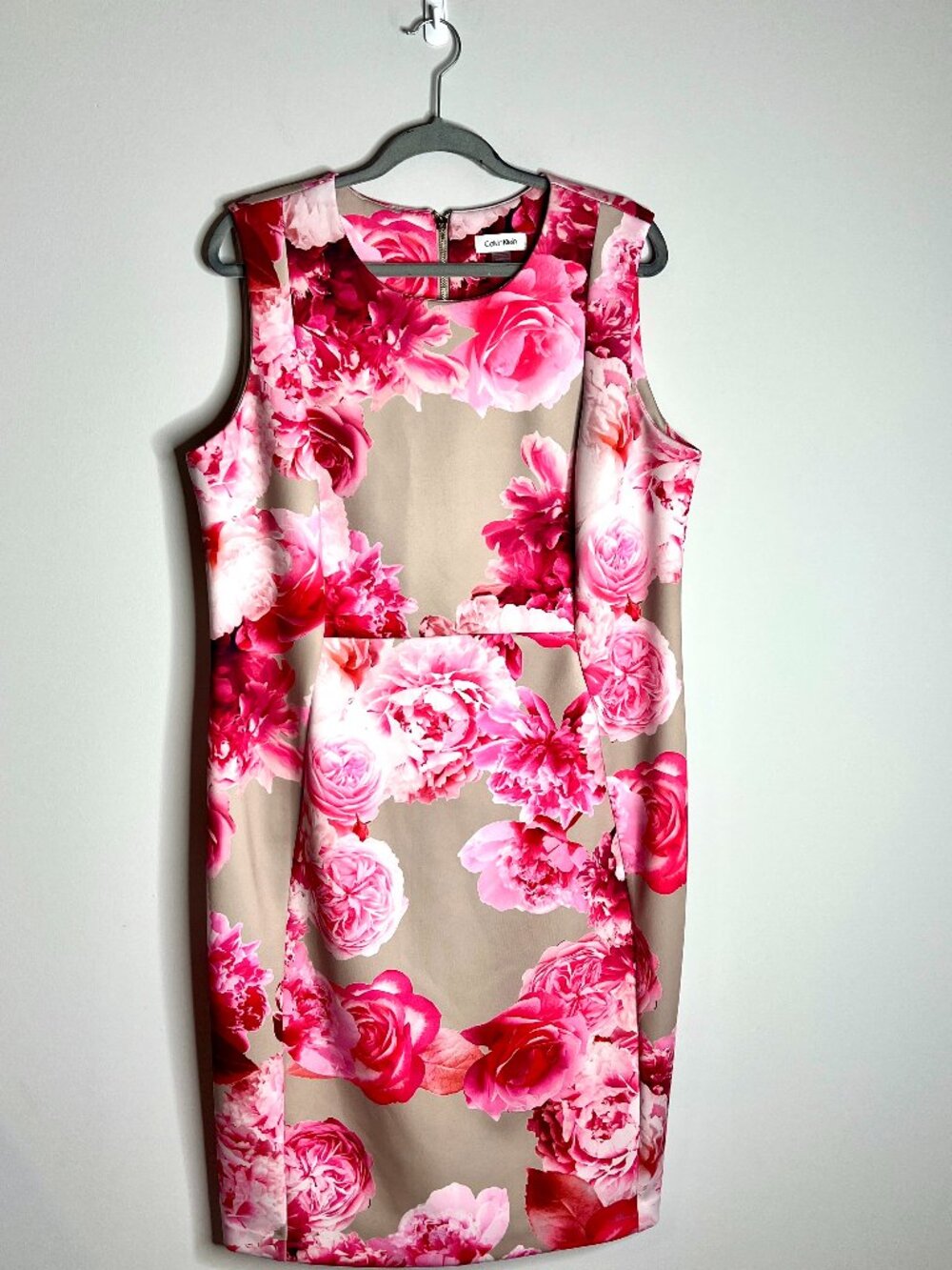Calvin Klein Rose Floral Scuba Knit Sheath Dress Romantic Brunch Wedding Sz 16W